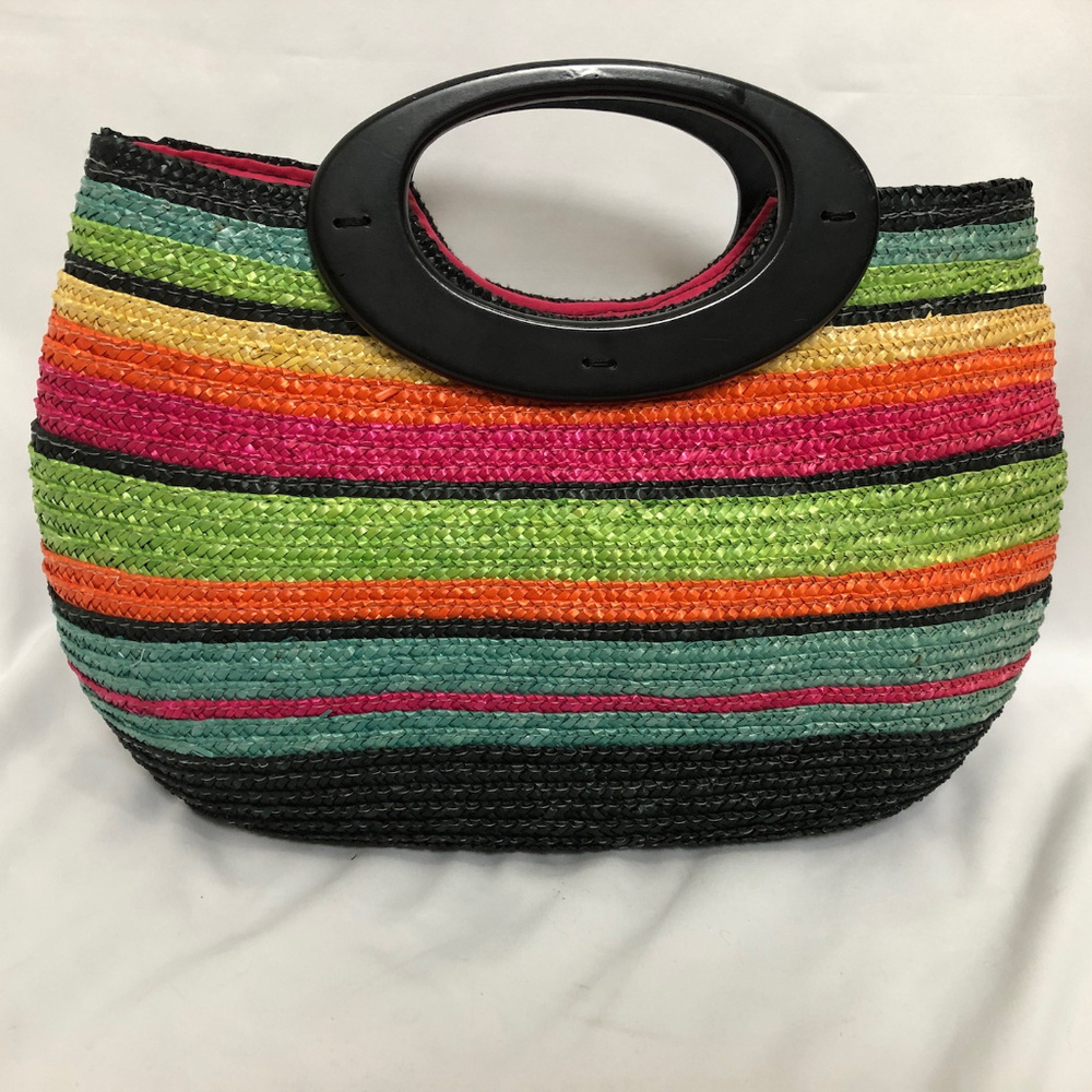 Colorful Straw Bag with Plastic Handles.